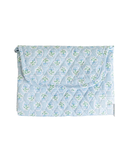 TRVL Quilted Changing Mat in Petite Fleur Blue, padded fold-up pad