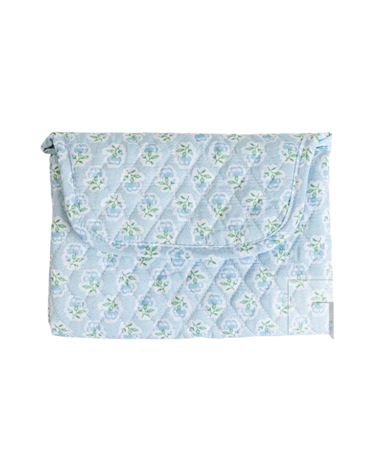 TRVL Quilted Changing Mat in Petite Fleur Blue, padded fold-up pad