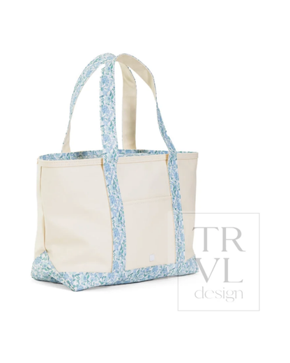 TRVL Medium Tote - Coated Canvas Natural with Hamptons Floral Trim