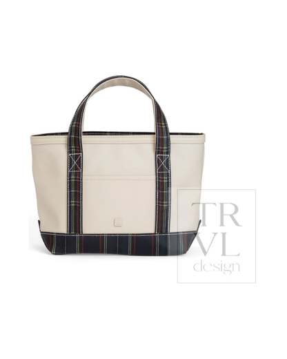 TRVL Mini Tote - Coated Canvas with Cambridge Plaid Trim