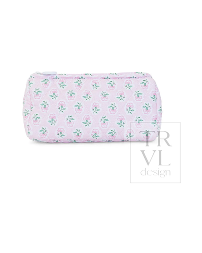 TRVL Quilted Pochette Bag in Petite Fleur Pink, slim floral zip pouch