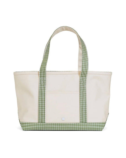TRVL Medium Tote - Coated Canvas with Gingham Moss Trim
