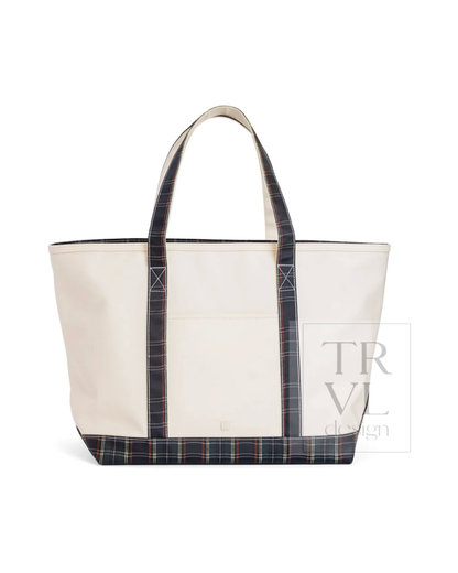 TRVL Maxi Tote in coated canvas with Cambridge Plaid trim