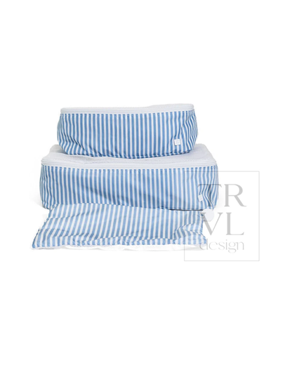 TRVL Mini Squad kids packing cubes in Pimlico Stripe Chambray