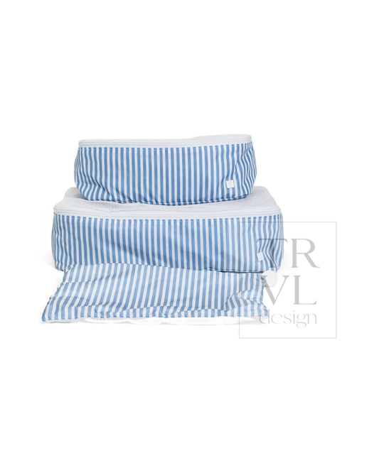 TRVL Mini Squad kids packing cubes in Pimlico Stripe Chambray