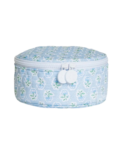 TRVL Quilted Jewel Round case in Petite Fleur Blue for jewelry