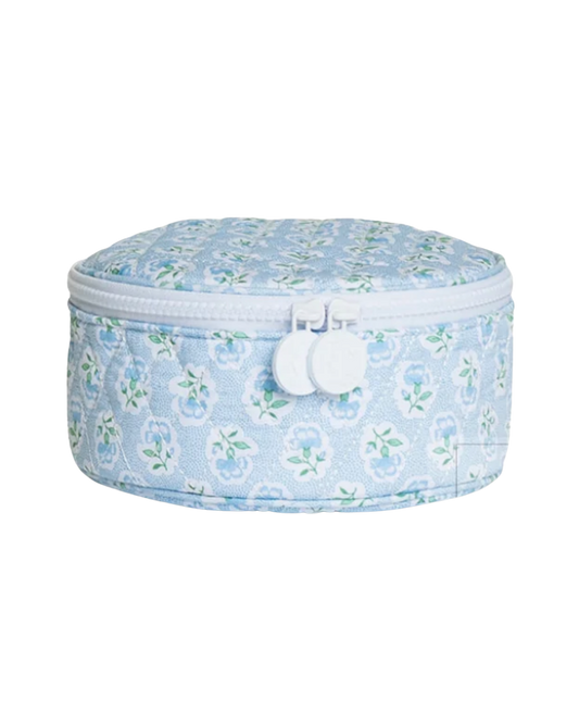 TRVL Quilted Jewel Round case in Petite Fleur Blue for jewelry