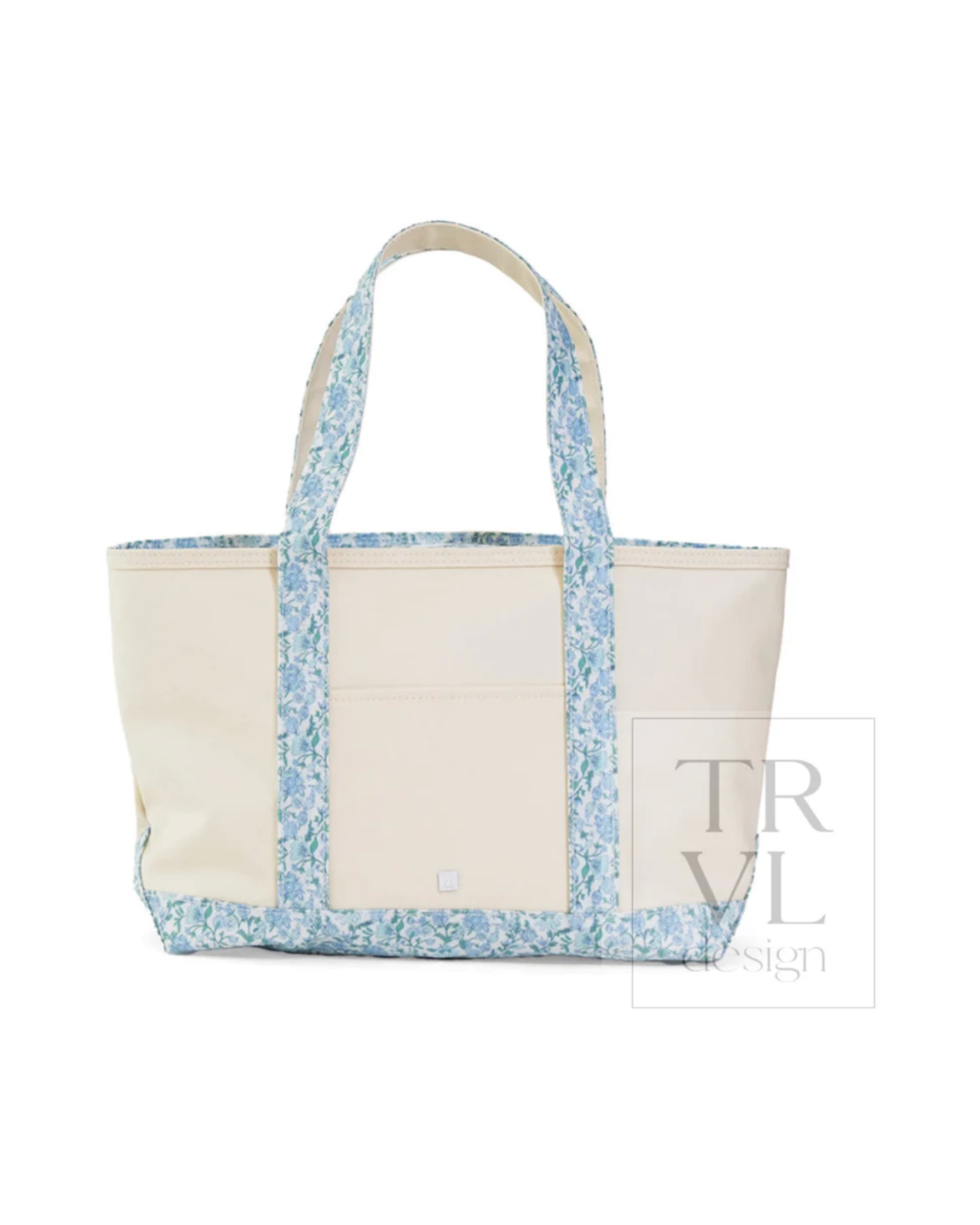 TRVL Medium Tote in natural canvas with Hamptons Floral trim