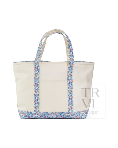 TRVL Maxi Tote in natural canvas with Bridgehampton Floral trim