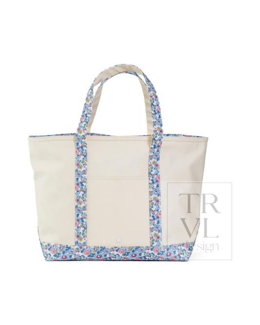 TRVL Maxi Tote in natural canvas with Bridgehampton Floral trim