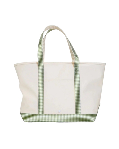 TRVL Maxi Tote - Coated Canvas with Gingham Moss Trim