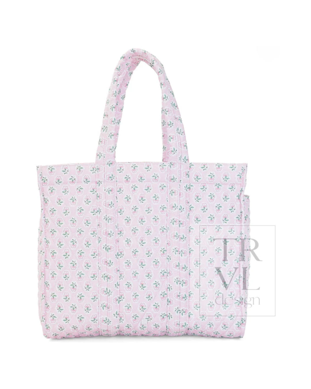 TRVL Quilted Go Go Tote in Petite Fleur Pink, roomy floral quilted tote