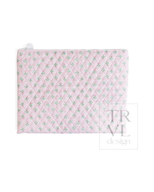 TRVL Quilted laptop sleeve and needlepoint project bag in Petite Fleur Pink