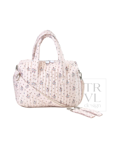 TRVL Quilted Stroller Bag in Fleurie, floral print stroller organizer