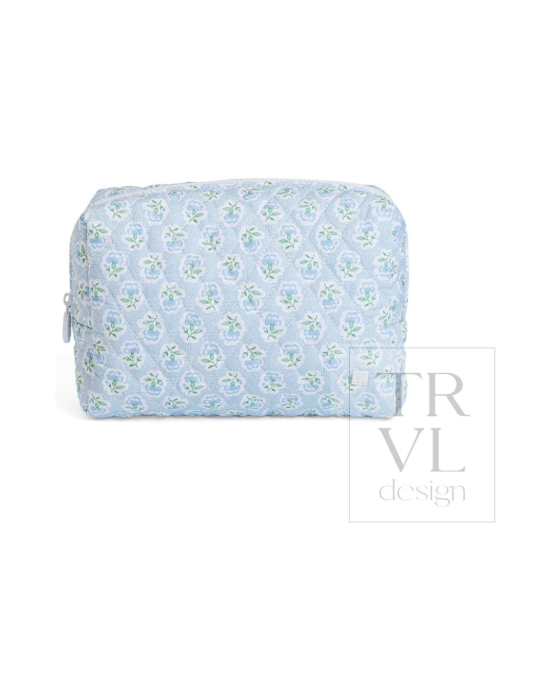TRVL Quilted Everyday Bag in Petite Fleur Blue, floral quilted pouch