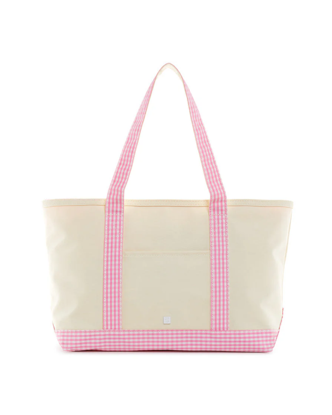 TRVL Medium Tote - Coated Canvas Natural with Gingham Pink Trim