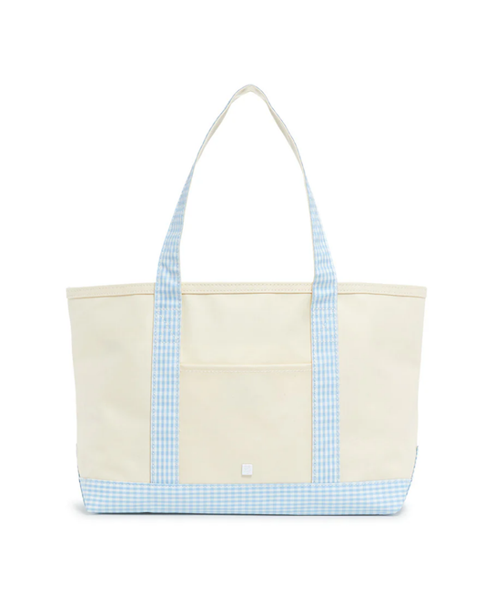 TRVL Medium Tote - Coated Canvas Natural with Gingham Mist Trim