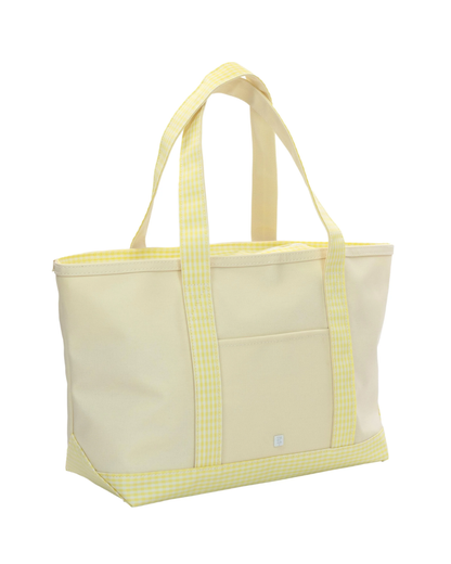 TRVL Medium Tote - Coated Canvas Natural with Gingham Buttercup Trim