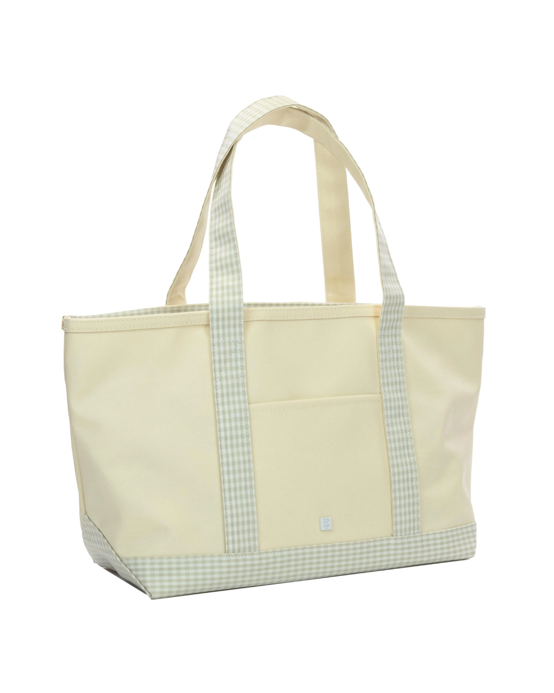 TRVL Medium Tote - Coated Canvas Natural with Gingham Pearl Grey Trim