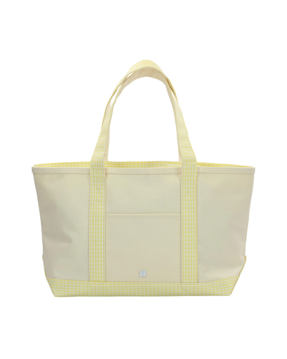 TRVL Medium Tote - Coated Canvas Natural with Gingham Buttercup Trim