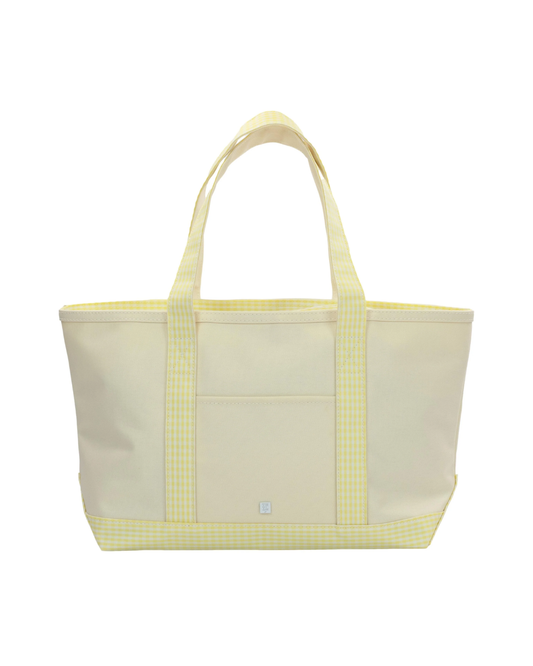 TRVL Medium Tote - Coated Canvas Natural with Gingham Buttercup Trim