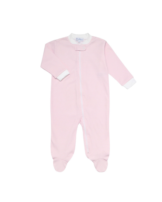 Pink Gingham Zipper Footie