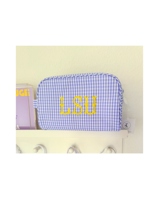 LSU Edition - TRVL Stowaway Gingham Lilac Dopp Bag
