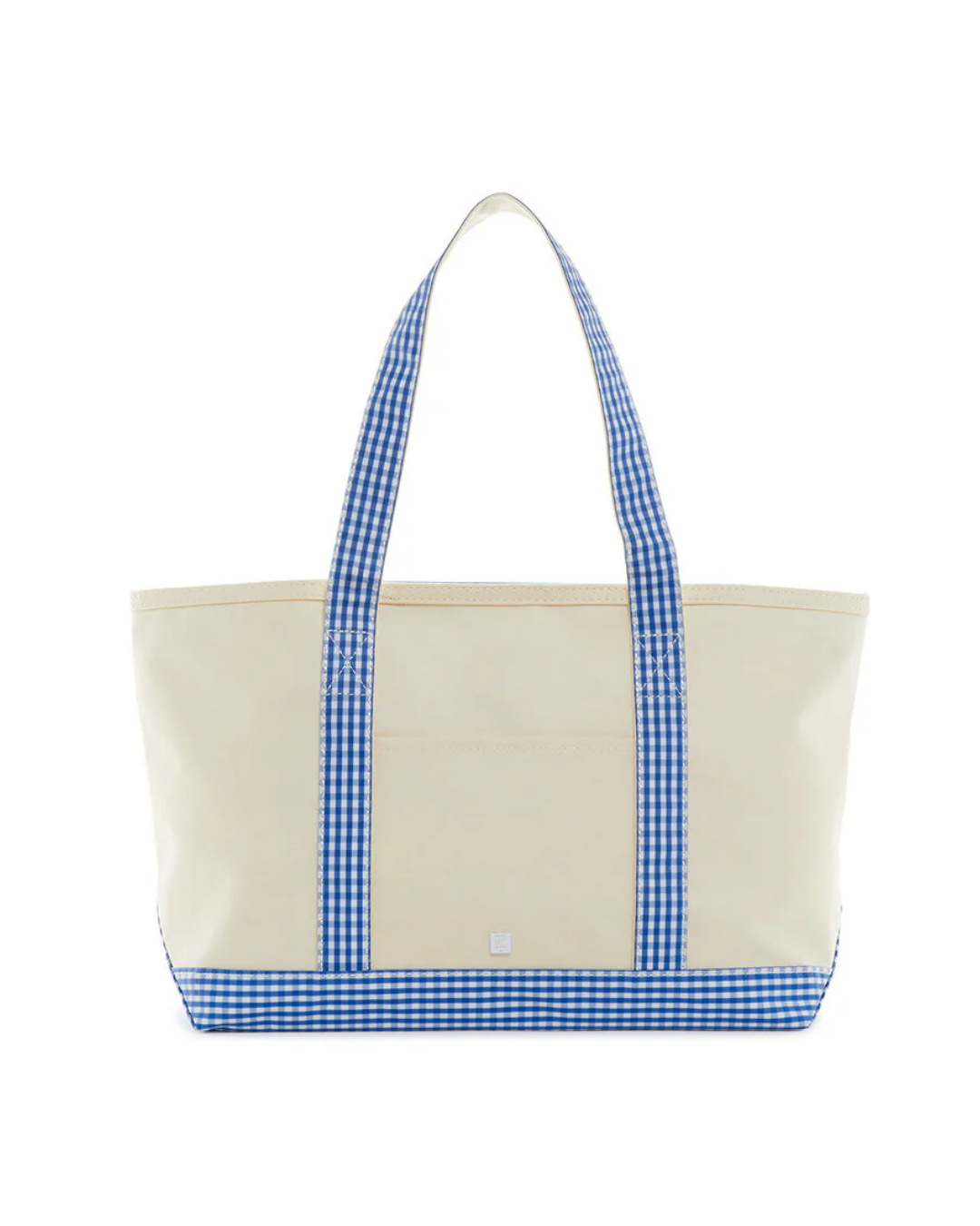 TRVL Medium Tote - Coated Canvas Natural with Gingham Royal Trim
