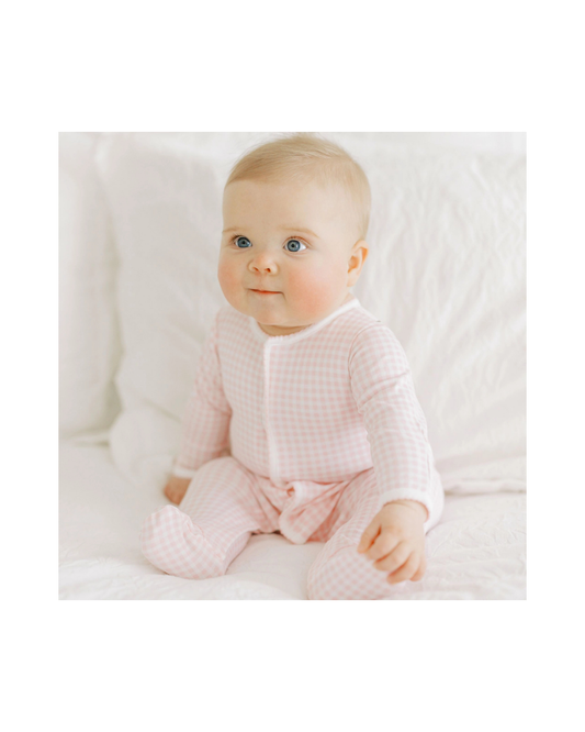 Mini Checks Footie - Pink