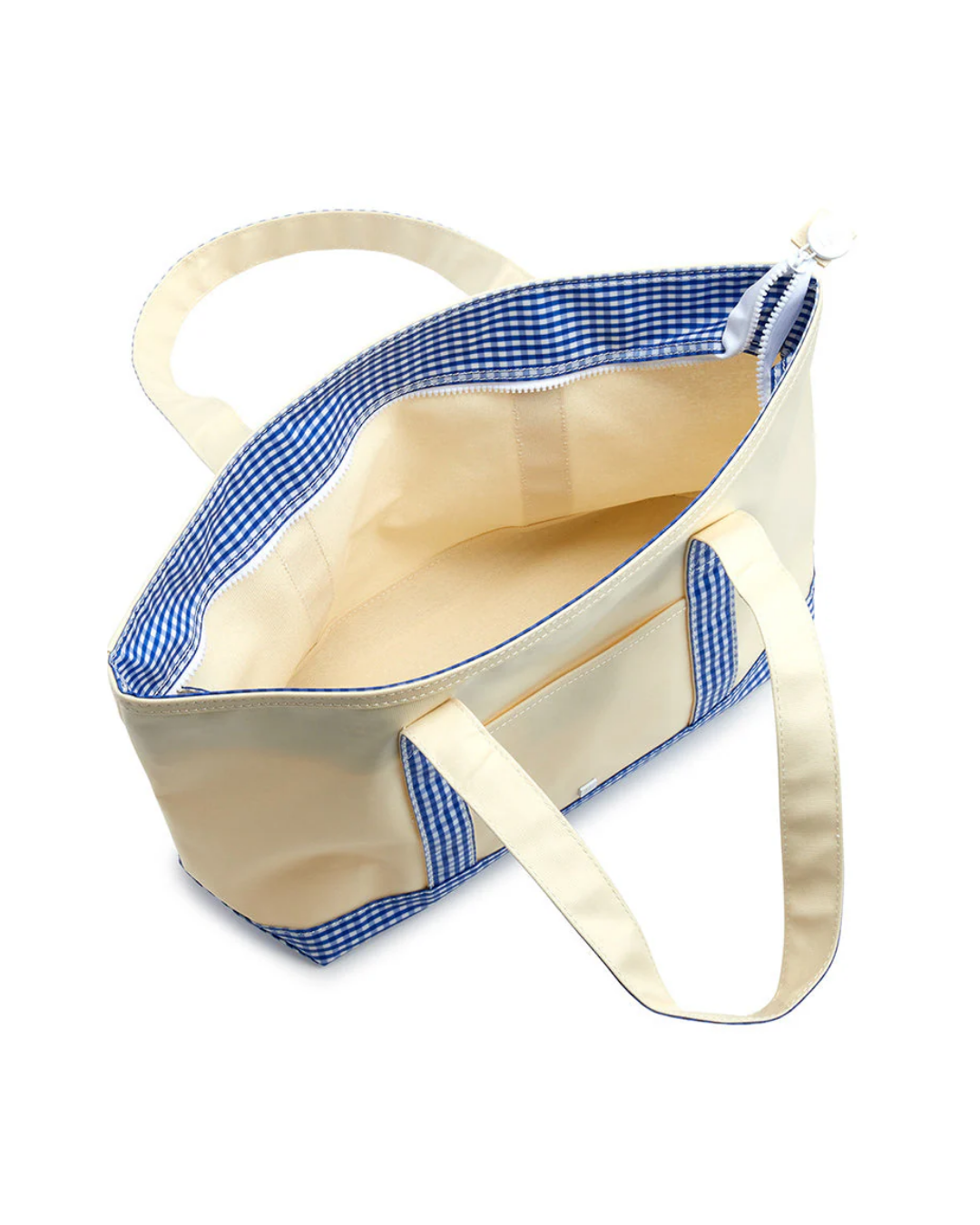 TRVL Medium Tote - Coated Canvas Natural with Gingham Royal Trim