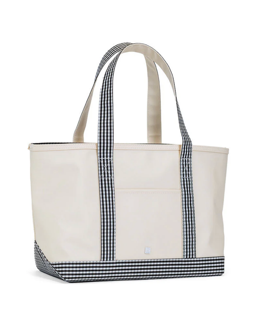 TRVL Medium Tote - Coated Canvas with Black Gingham Trim