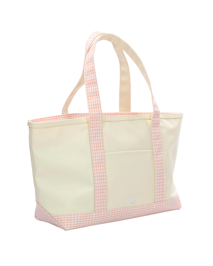 TRVL Medium Tote - Coated Canvas Natural with Gingham Taffy Trim