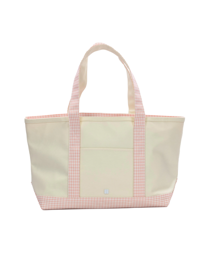 TRVL Medium Tote - Coated Canvas Natural with Gingham Taffy Trim