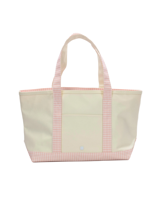 TRVL Medium Tote - Coated Canvas Natural with Gingham Taffy Trim