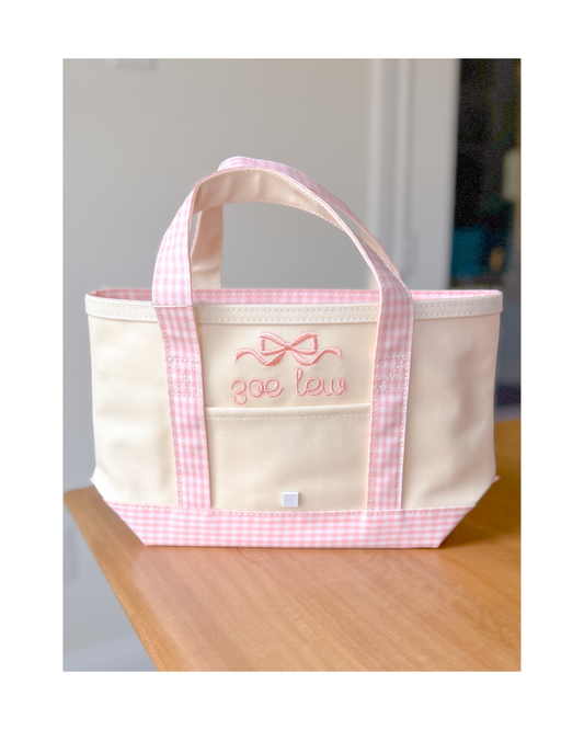 TRVL Mini Tote - Coated Canvas Natural with Gingham Taffy Trim