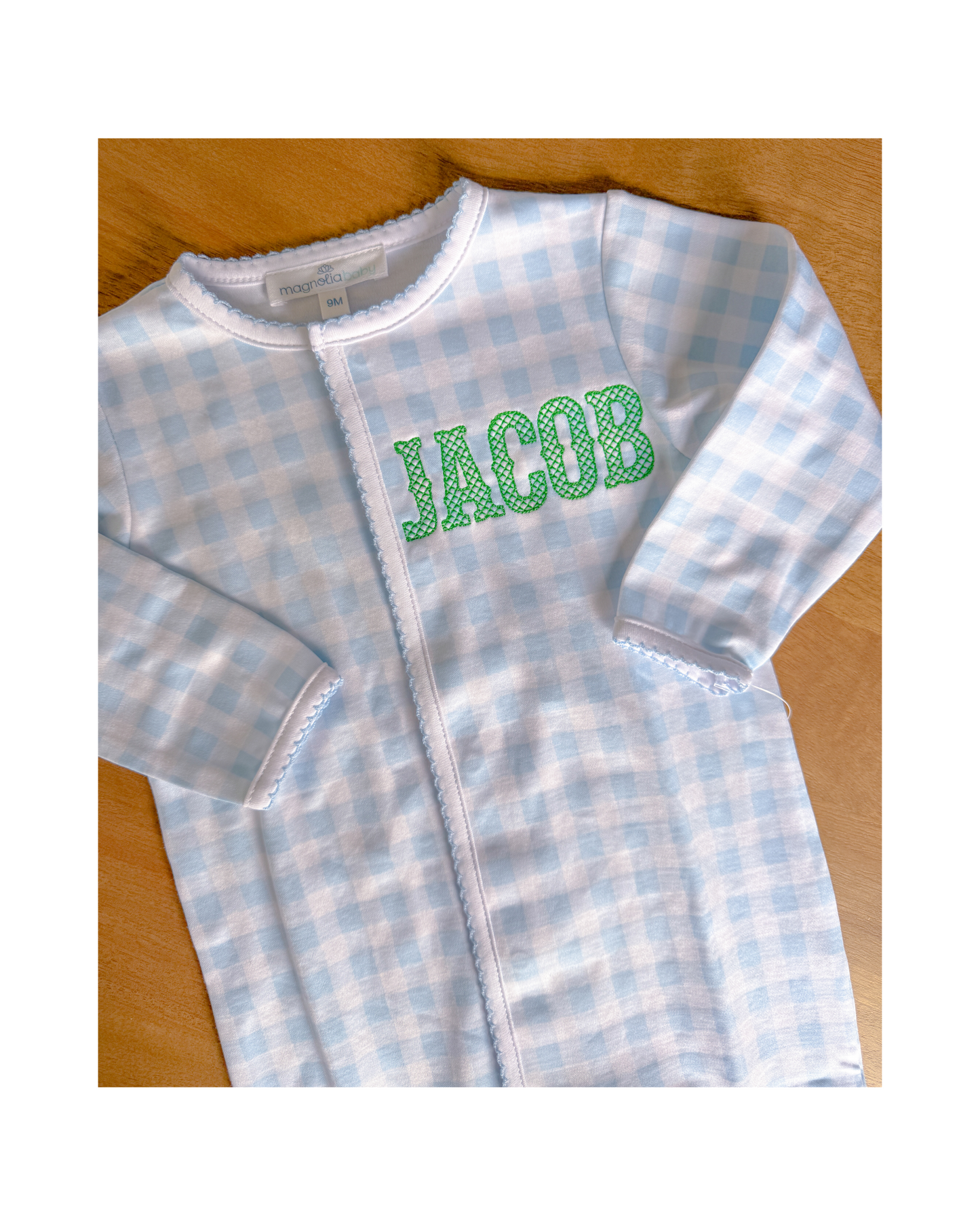 Magnolia Baby Zipper Footie - Light Blue Check