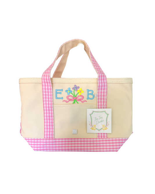 TRVL Mini Tote - Coated Canvas Natural with Gingham Pink Trim