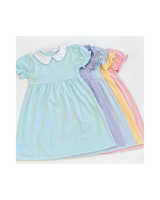 Girls Knit Stripe Peter Pan Collar Dress