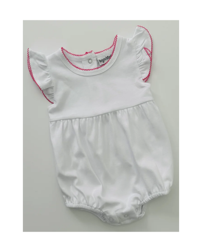 Girls Knit Flutter Sleeve Bubble with Picot Trim