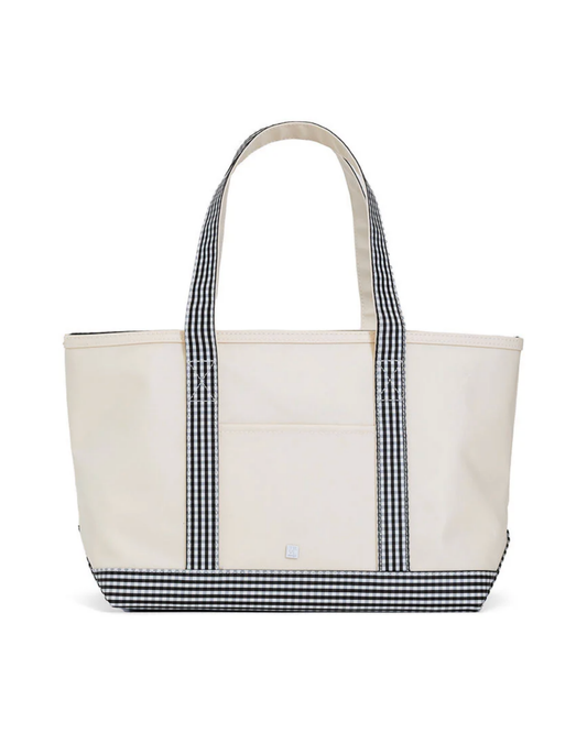 TRVL Medium Tote - Coated Canvas with Black Gingham Trim