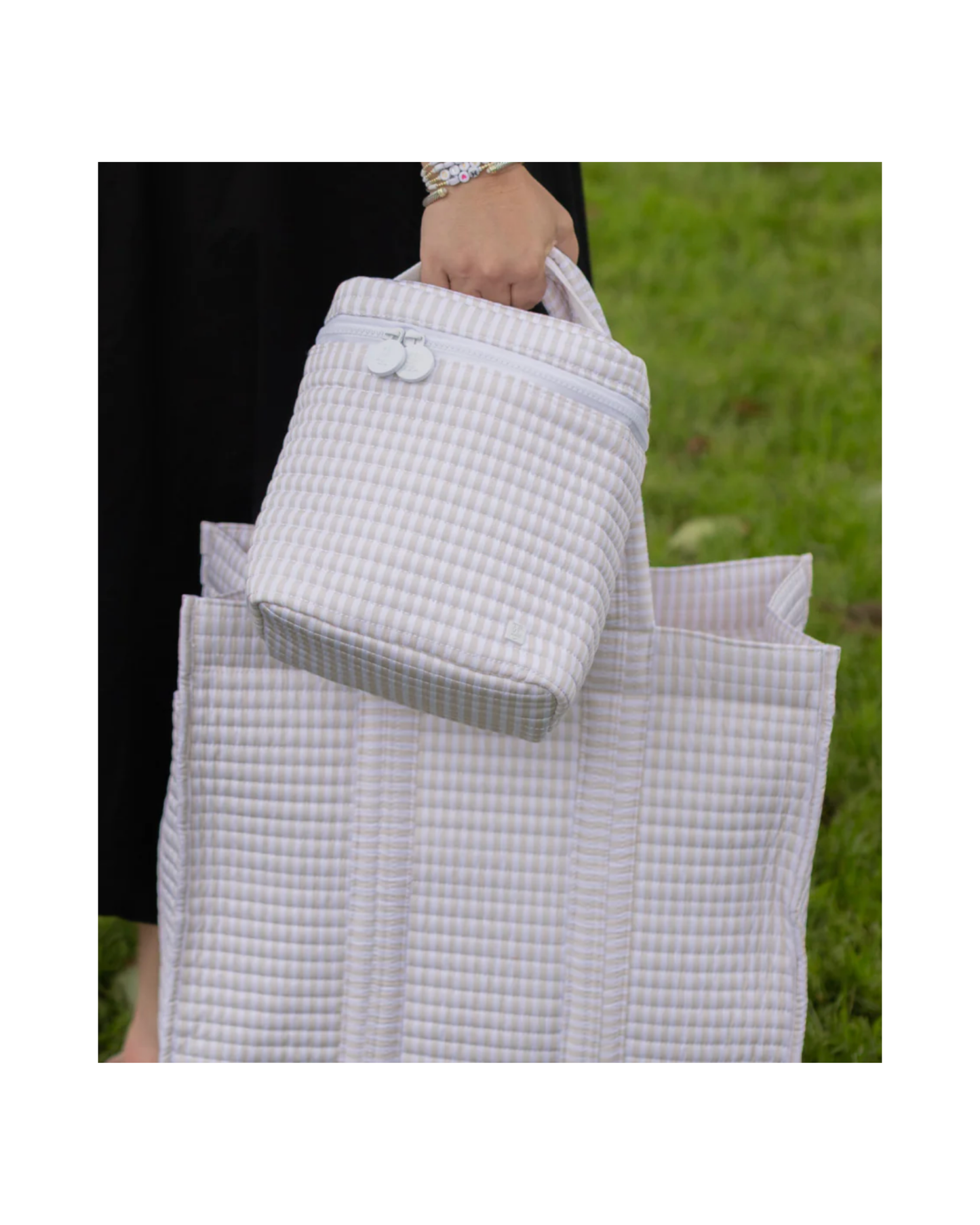 TRVL Quilted Go Go Insulated Lunch Bag - Pimlico Stripe Sand