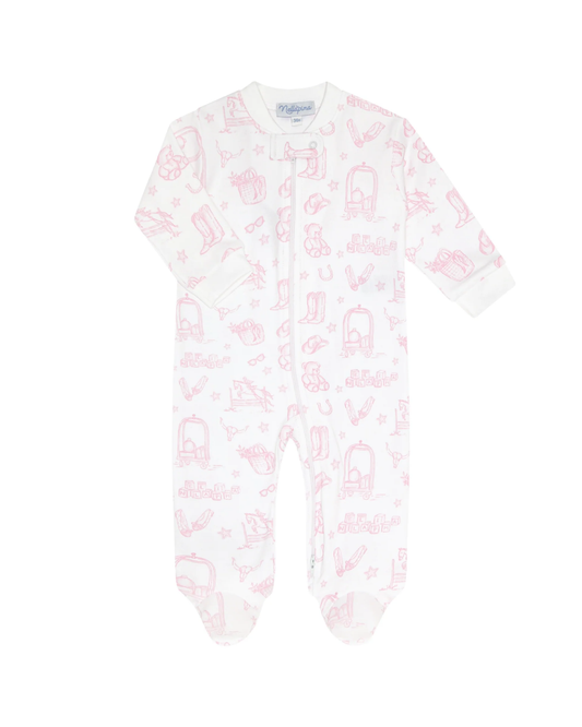 Pink Lone Star Toile Zipper Footie