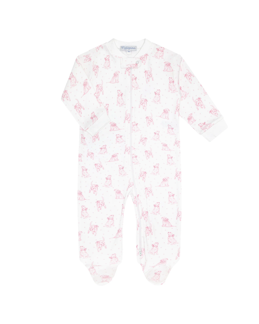 Pink Puppy Love Print Zipper Footie