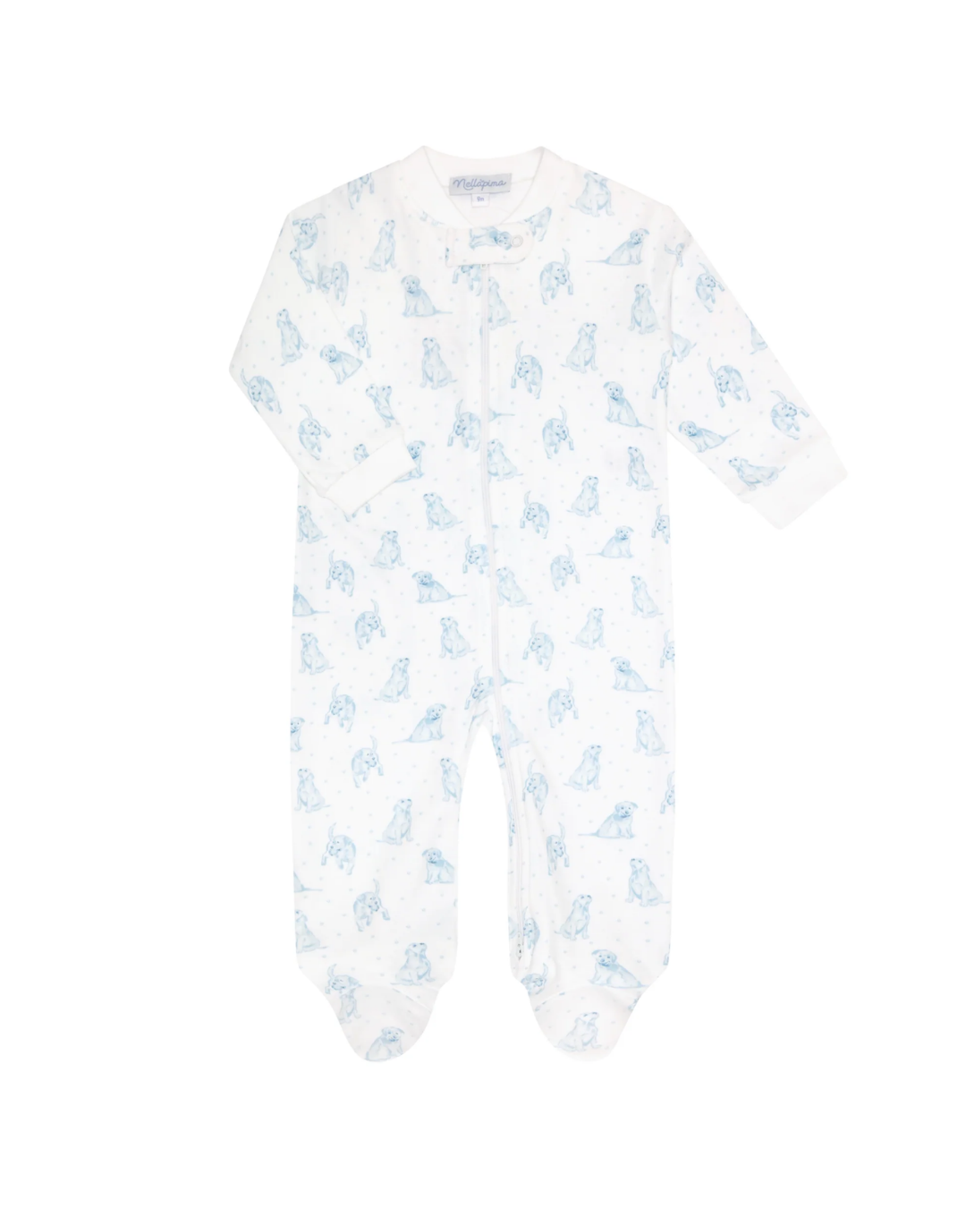 Blue Puppy Love Print Zipper Footie