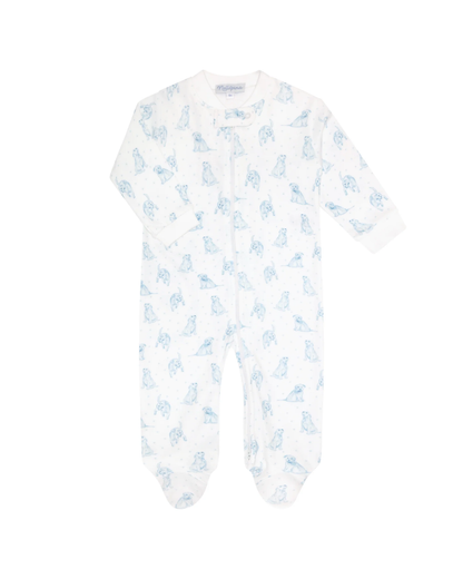 Blue Puppy Love Print Zipper Footie