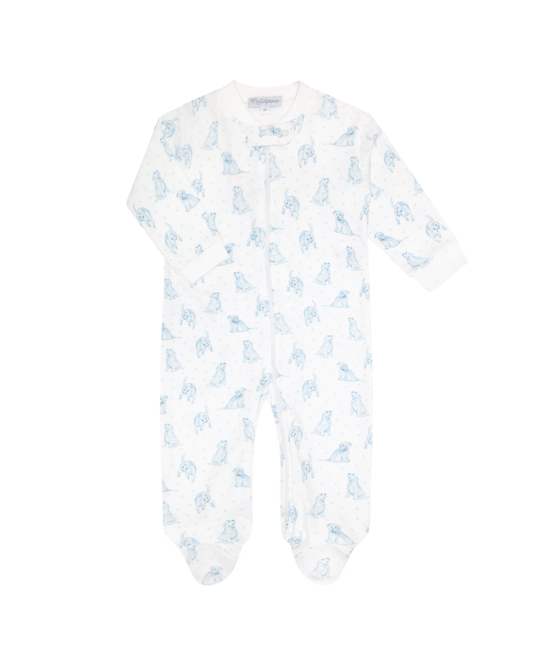 Blue Puppy Love Print Zipper Footie