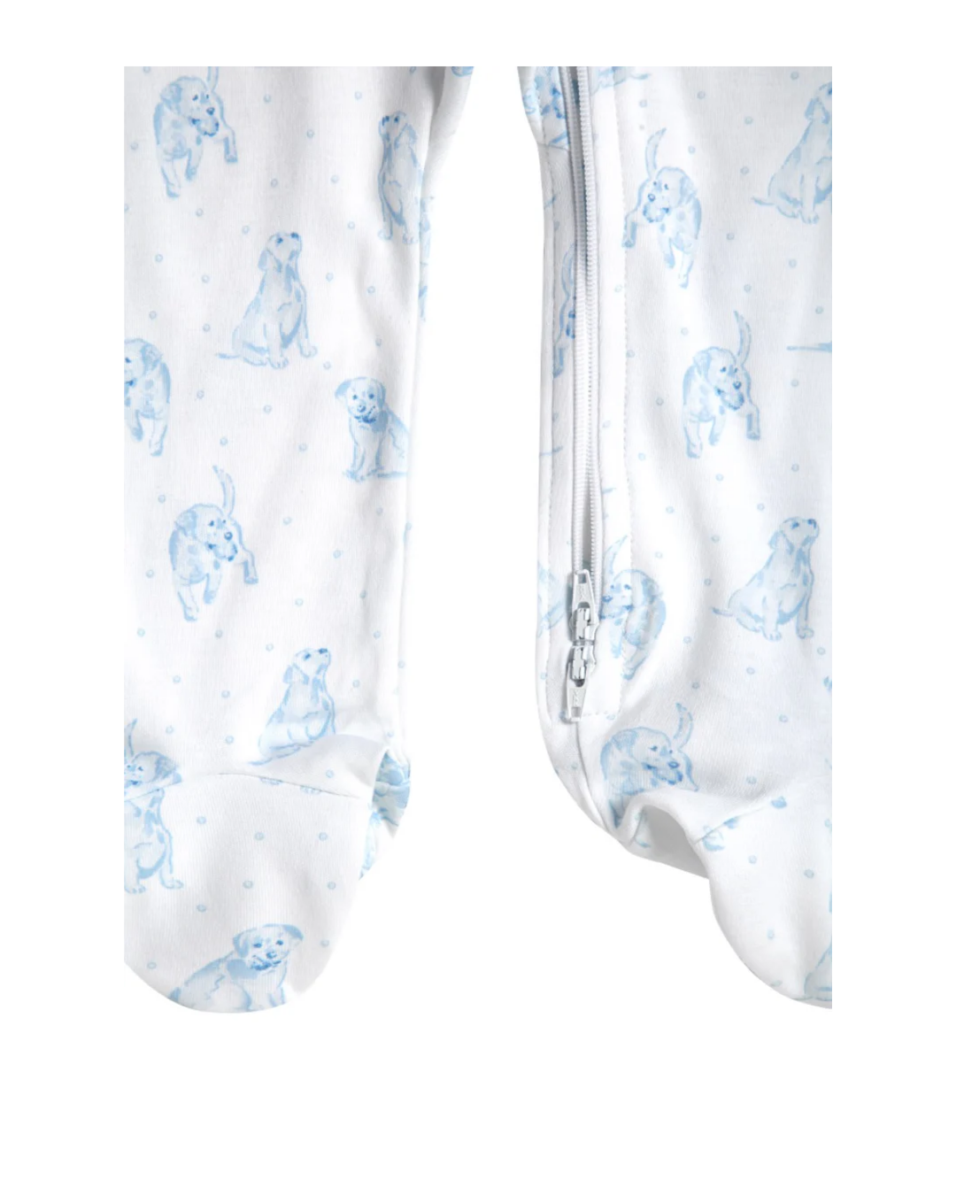 Blue Puppy Love Print Zipper Footie