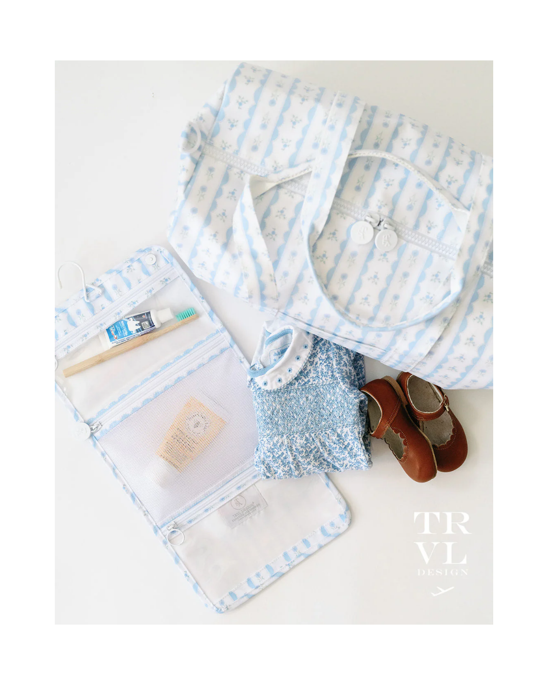 TRVL Weekender Duffel Bag - Ribbon Floral Blue