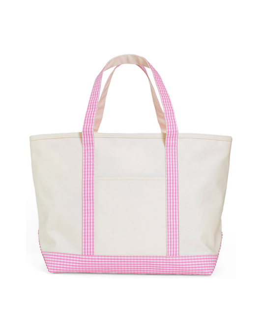 TRVL Maxi Tote - Canvas Natural with Gingham Pink Trim