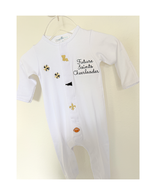 Magnolia Baby - Future Saints Cheerleader Game Day Pima Cotton Baby Footie